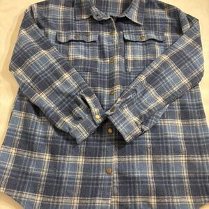 Women’s Blue & White Plaid Shacket | Flannel Shirt Jacket | Size XL